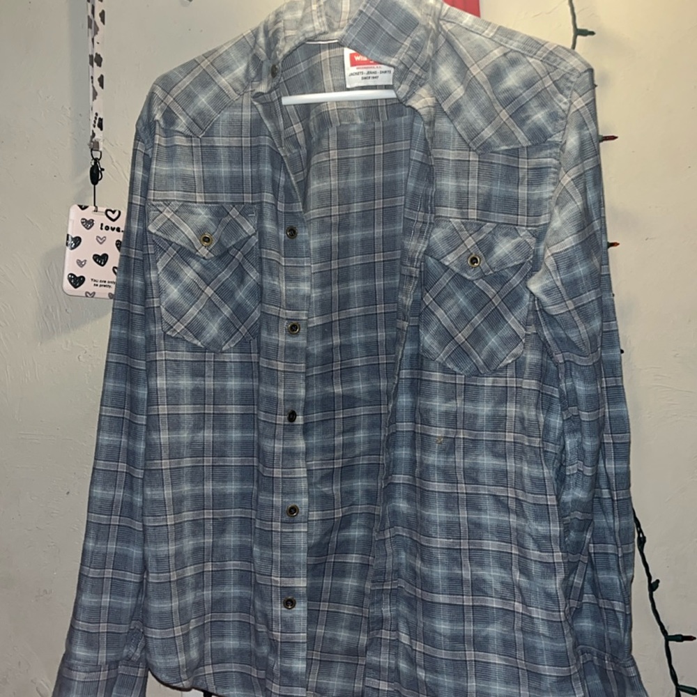 Wranglers Blue Grey Button-Up